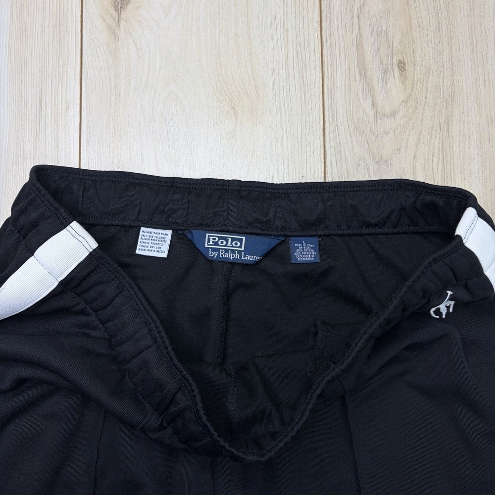 Polo By Ralph Lauren Mens Large Track Pants Big Pony Side Stripe Zip Ankle Black - Picture 3 of 13